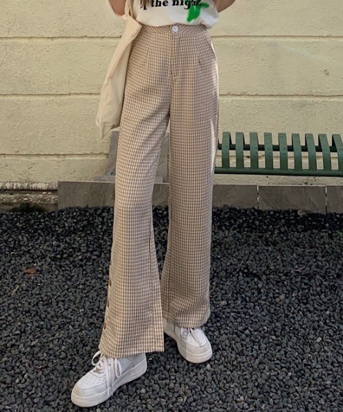 ABITOKYO（アビトーキョー）の「サイドドットボタンデザインチェックセミフレアパンツ（その他パンツ・レディース・ベージュ/ブルー・S/M/L）」の11枚目の写真