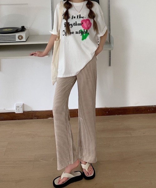 ABITOKYO（アビトーキョー）の「サイドドットボタンデザインチェックセミフレアパンツ（その他パンツ・レディース・ベージュ/ブルー・S/M/L）」の19枚目の写真