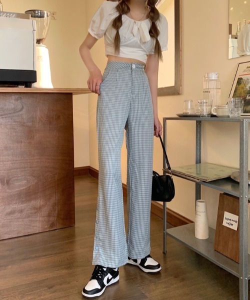 ABITOKYO（アビトーキョー）の「サイドドットボタンデザインチェックセミフレアパンツ（その他パンツ・レディース・ベージュ/ブルー・S/M/L）」の20枚目の写真