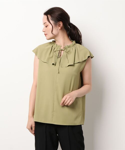 N.（N. Natural Beauty Basic）（エヌエヌナチュラルビューティーベーシック）の「◆フリルカラーブラウス（シャツ/ブラウス・レディース・ブラック/グレイッシュブルー/イエロー・MEDIUM）」の3枚目の写真