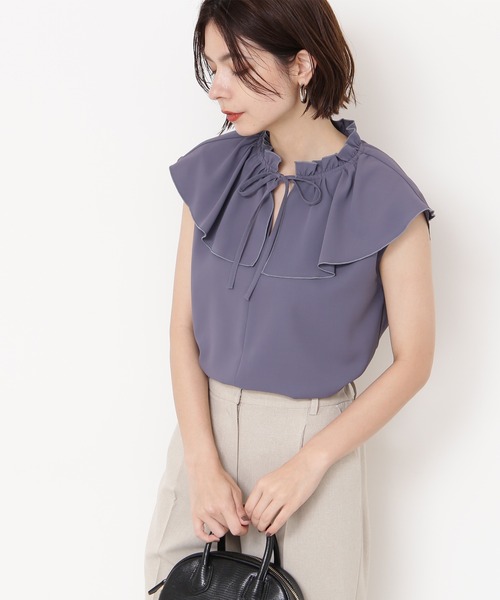 N.（N. Natural Beauty Basic）（エヌエヌナチュラルビューティーベーシック）の「◆フリルカラーブラウス（シャツ/ブラウス・レディース・ブラック/グレイッシュブルー/イエロー・MEDIUM）」の2枚目の写真