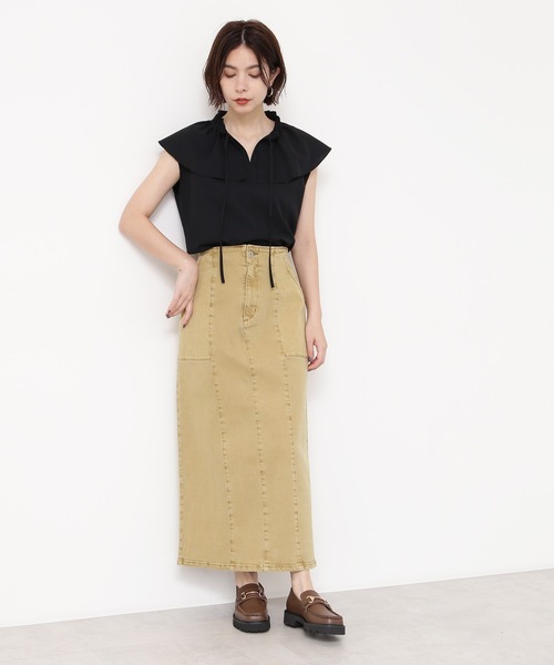 N.（N. Natural Beauty Basic）（エヌエヌナチュラルビューティーベーシック）の「◆フリルカラーブラウス（シャツ/ブラウス・レディース・ブラック/グレイッシュブルー/イエロー・MEDIUM）」の5枚目の写真