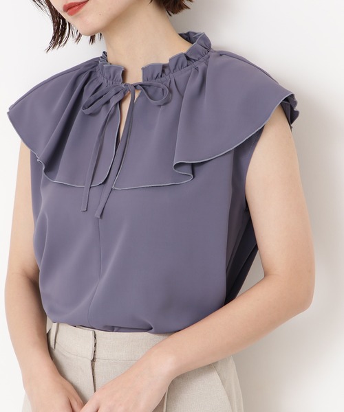 N.（N. Natural Beauty Basic）（エヌエヌナチュラルビューティーベーシック）の「◆フリルカラーブラウス（シャツ/ブラウス・レディース・ブラック/グレイッシュブルー/イエロー・MEDIUM）」の10枚目の写真