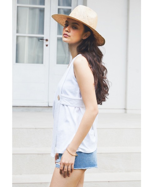 ALEXIA STAM(アリシアスタン)の「Side Button Sleeveless Wrap Top/サイドボタンスリーブレスラップトップ(Tシャツ/カットソー・レディース・チャコールグレー/ホワイト/ベージュ・FREE)」の10枚目の写真