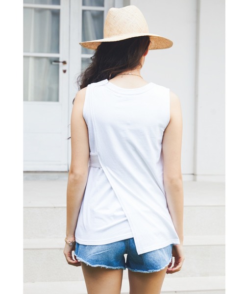 ALEXIA STAM(アリシアスタン)の「Side Button Sleeveless Wrap Top/サイドボタンスリーブレスラップトップ(Tシャツ/カットソー・レディース・チャコールグレー/ホワイト/ベージュ・FREE)」の11枚目の写真