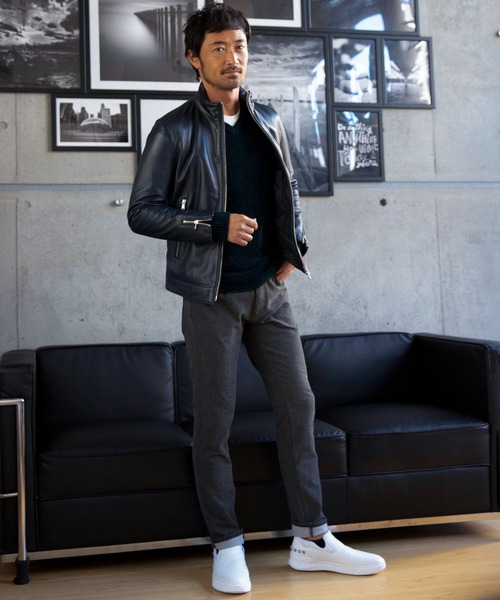 TETE HOMME（テットオム）の「【21AW】ラムレザーシングルライダースジャケット / レザー ブルゾン（ライダースジャケット・メンズ・ベージュ/ボルドー/ブラック/ネイビー/グレー・XX-LARGE/SMALL/LARGE/MEDIUM/X-LARGE/XXX-LARGE）」の10枚目の写真