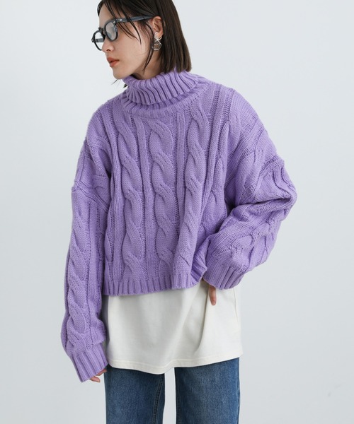 select MOCA(セレクトモカ)の「2021 AW タートルネックツイスト編みショートニット(ニット/セーター・レディース・ブラック/パープル/アイボリー・FREE)」の19枚目の写真