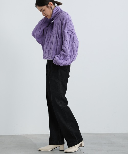 select MOCA(セレクトモカ)の「2021 AW タートルネックツイスト編みショートニット(ニット/セーター・レディース・ブラック/パープル/アイボリー・FREE)」の12枚目の写真