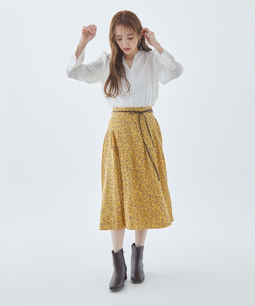 Fabulous Angela(ファビュラスアンジェラ)の「合皮ベルト付フラワースカート(スカート・レディース・マスタード/ブラウン/ブラック・FREE)」の9枚目の写真