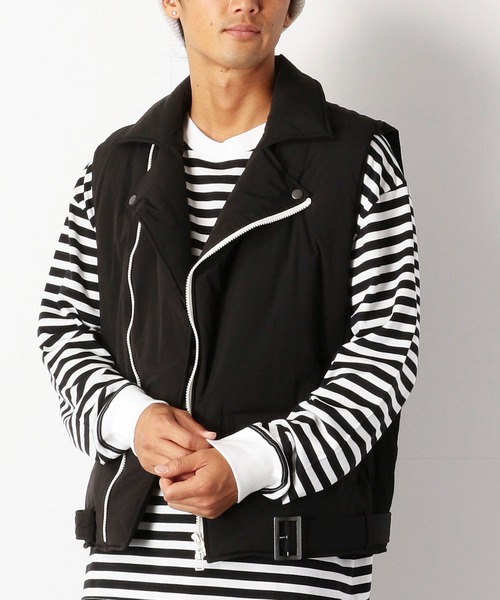 中綿ライダースベスト ダウンベスト Purple Yellow パープルアンドイエロー のファッション通販 Zozotown