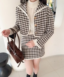 Jasmine Grandiflorum（ジャスミングランディフローラム）の「【Jasmine】フレンチガーリー千鳥柄ジャケット＆スカートセットアップ（セットアップ）」