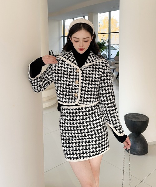 セール】【Jasmine】フレンチガーリー千鳥柄ジャケット＆スカート