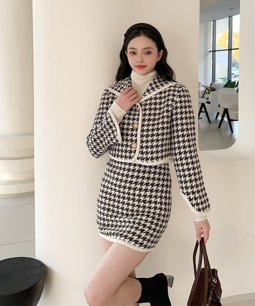 セール】【Jasmine】フレンチガーリー千鳥柄ジャケット＆スカート