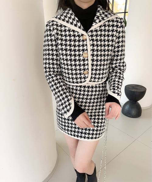 Jasmine Grandiflorum（ジャスミングランディフローラム）の「【Jasmine】フレンチガーリー千鳥柄ジャケット＆スカートセットアップ（セットアップ・レディース・ブラック/ブラウン系その他/ブラック系その他/ブラウン・FREE/SMALL/MEDIUM）」の20枚目の写真