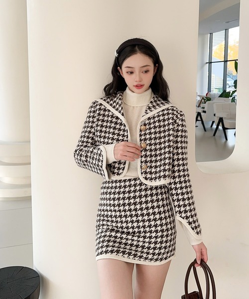 セール】【Jasmine】フレンチガーリー千鳥柄ジャケット＆スカート