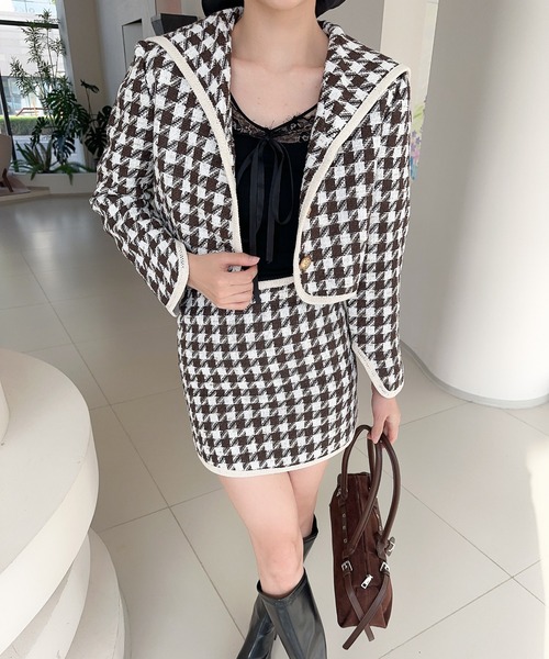 セール】【Jasmine】フレンチガーリー千鳥柄ジャケット＆スカート