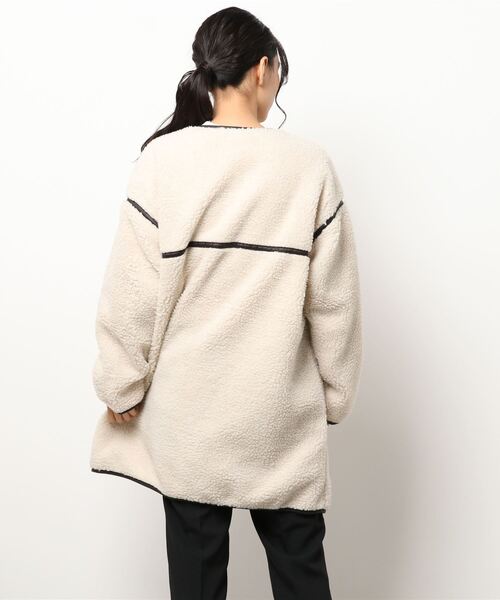 coca（coca）（コカ）の「レザーパイピングノーカラーコート（ノーカラーコート・レディース・ブラウン/アイボリー・ONE SIZE）」の5枚目の写真