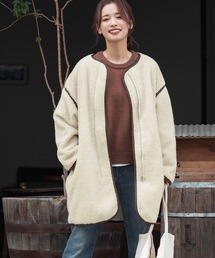 レザーパイピングノーカラーコート