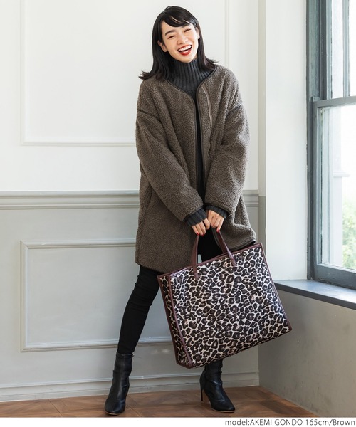 coca（coca）（コカ）の「レザーパイピングノーカラーコート（ノーカラーコート・レディース・ブラウン/アイボリー・ONE SIZE）」の12枚目の写真