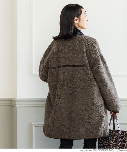 coca（coca）（コカ）の「レザーパイピングノーカラーコート（ノーカラーコート・レディース・ブラウン/アイボリー・ONE SIZE）」の9枚目の写真