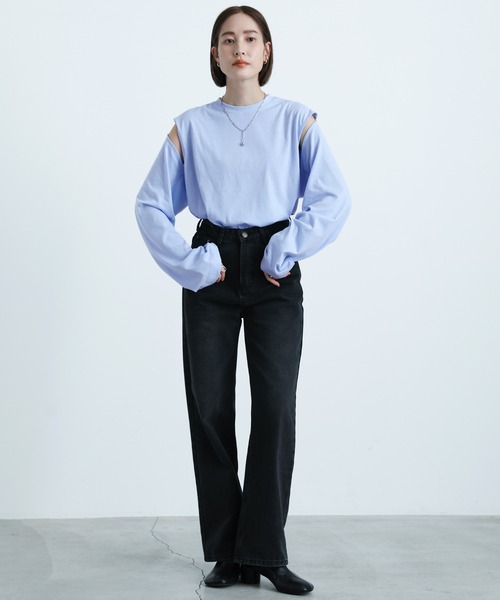 select MOCA(セレクトモカ)の「2WAYレイヤードデザインカットソー(Tシャツ/カットソー・レディース・ブラック/オフホワイト/サックスブルー/ペールイエロー・FREE)」の5枚目の写真