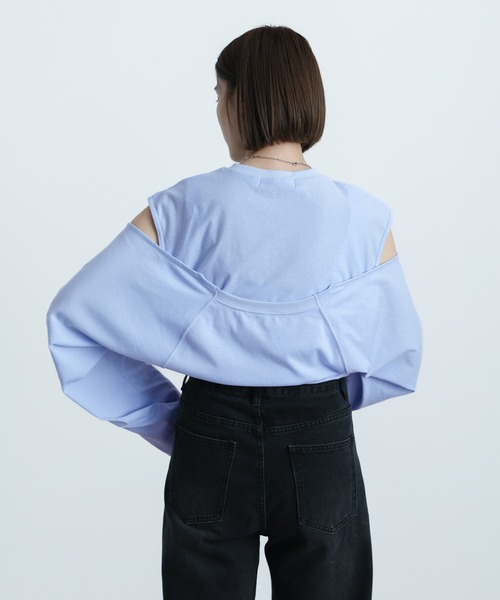 select MOCA(セレクトモカ)の「2WAYレイヤードデザインカットソー(Tシャツ/カットソー・レディース・ブラック/オフホワイト/サックスブルー/ペールイエロー・FREE)」の9枚目の写真