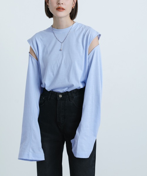 select MOCA(セレクトモカ)の「2WAYレイヤードデザインカットソー(Tシャツ/カットソー・レディース・ブラック/オフホワイト/サックスブルー/ペールイエロー・FREE)」の8枚目の写真