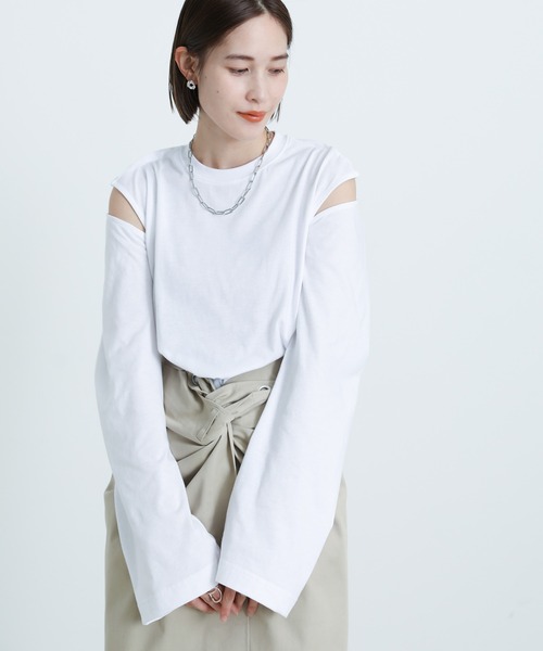 select MOCA(セレクトモカ)の「2WAYレイヤードデザインカットソー(Tシャツ/カットソー・レディース・ブラック/オフホワイト/サックスブルー/ペールイエロー・FREE)」の18枚目の写真