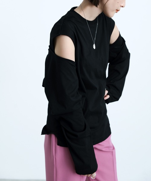 select MOCA(セレクトモカ)の「2WAYレイヤードデザインカットソー(Tシャツ/カットソー・レディース・ブラック/オフホワイト/サックスブルー/ペールイエロー・FREE)」の14枚目の写真