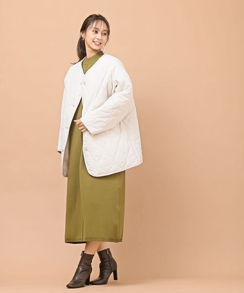 rps（アールピーエス）の「ウェーブキルトノーカラージャケット（ノーカラージャケット・レディース・ライトカーキ/アイボリー/ベージュ/ブラック・M/フリー）」の10枚目の写真