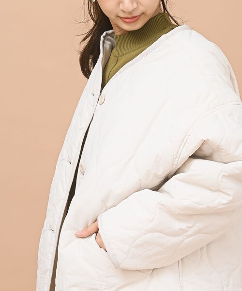 rps（アールピーエス）の「ウェーブキルトノーカラージャケット（ノーカラージャケット・レディース・ライトカーキ/アイボリー/ベージュ/ブラック・M/フリー）」の11枚目の写真