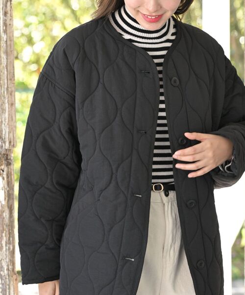 rps（アールピーエス）の「ウェーブキルトノーカラージャケット（ノーカラージャケット・レディース・ライトカーキ/アイボリー/ベージュ/ブラック・M/フリー）」の15枚目の写真