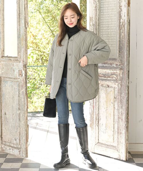 rps（アールピーエス）の「ウェーブキルトノーカラージャケット（ノーカラージャケット・レディース・ライトカーキ/アイボリー/ベージュ/ブラック・M/フリー）」の22枚目の写真