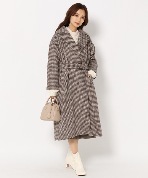 mysty woman（ミスティウーマン）の「チドリチェックロングコート 258002（ノーカラーコート・レディース・ブラック系/ブラウン系・FREE）」の5枚目の写真