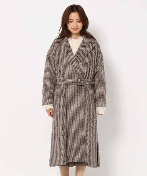 mysty woman（ミスティウーマン）の「チドリチェックロングコート 258002（ノーカラーコート・レディース・ブラック系/ブラウン系・FREE）」の6枚目の写真