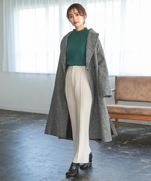 mysty woman（ミスティウーマン）の「チドリチェックロングコート 258002（ノーカラーコート・レディース・ブラック系/ブラウン系・FREE）」の18枚目の写真