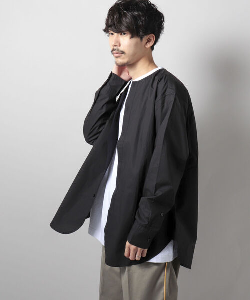 GLOSTER（グロスター）の「【GLOSTER/グロスター】ノーカラーシャツ バンドカラーシャツ（シャツ/ブラウス・メンズ・ホワイト/ブラック・MEDIUM/LARGE）」の15枚目の写真