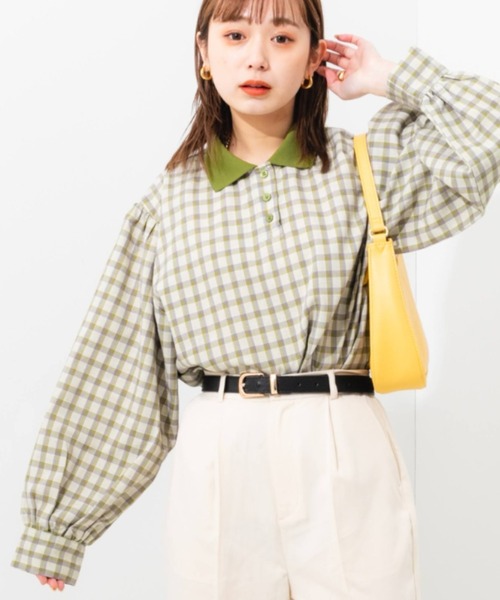 nemne store(ネンネストア)の「ポロ風チェックプルオーバー(シャツ/ブラウス・レディース・ベージュ系その他/グリーン系その他・フリー)」の2枚目の写真