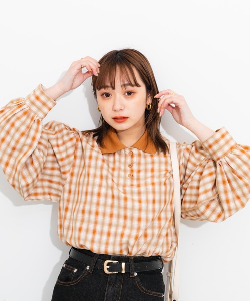 nemne store(ネンネストア)の「ポロ風チェックプルオーバー(シャツ/ブラウス・レディース・ベージュ系その他/グリーン系その他・フリー)」の4枚目の写真