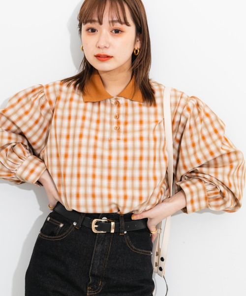 nemne store(ネンネストア)の「ポロ風チェックプルオーバー(シャツ/ブラウス・レディース・ベージュ系その他/グリーン系その他・フリー)」の3枚目の写真