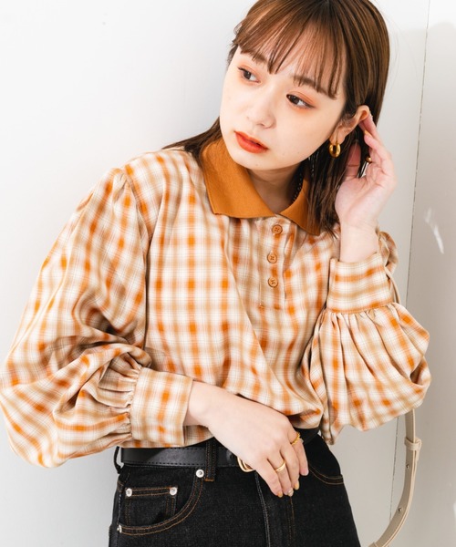 nemne store(ネンネストア)の「ポロ風チェックプルオーバー(シャツ/ブラウス・レディース・ベージュ系その他/グリーン系その他・フリー)」の5枚目の写真