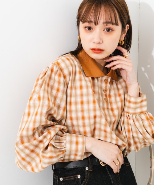 nemne store(ネンネストア)の「ポロ風チェックプルオーバー(シャツ/ブラウス・レディース・ベージュ系その他/グリーン系その他・フリー)」の6枚目の写真