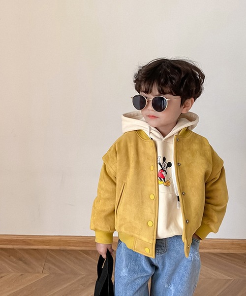 aimoha(アイモハ)の「【aimoha-KIDS-】【新作】 子供服 スエード風中綿ブルゾン(ブルゾン・キッズ・イエロー/ブラック・110/130/100/140/80/90/120)」の1枚目の写真