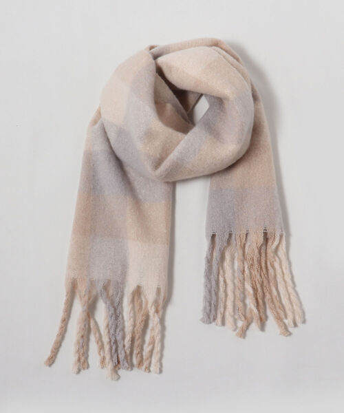 fredy emue（フレディエミュ）の「リサイクル フリンジチェックストール（ストール/ショール・レディース・ホワイト系その他2/イエロー系その他/グリーン系その他/パープル系その他2・FREE）」の2枚目の写真