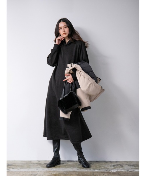fifth（フィフス）の「裏起毛Aラインパーカーワンピース（ワンピース・レディース・ブラック/グレー/モカ/スモークピンク・SMALL/MEDIUM）」の17枚目の写真