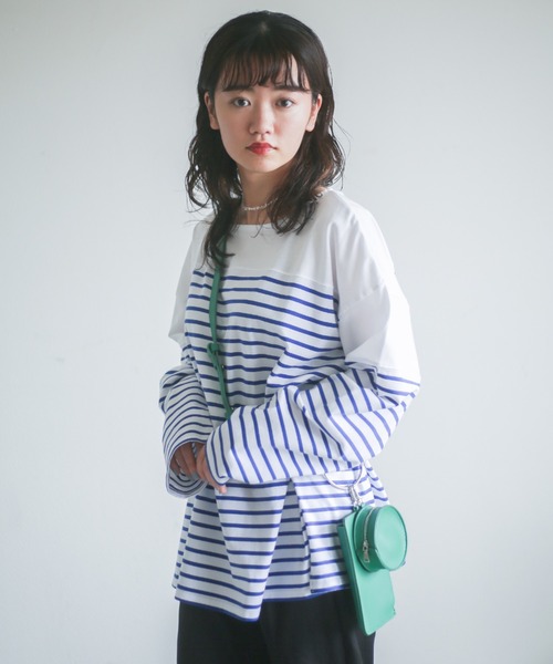 spoon store（スプーンストア）の「パネルボーダービッグロンＴ（Tシャツ/カットソー・レディース・グリーン系その他/ブルー系その他・フリー）」の2枚目の写真