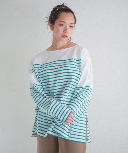 spoon store（スプーンストア）の「パネルボーダービッグロンＴ（Tシャツ/カットソー・レディース・グリーン系その他/ブルー系その他・フリー）」の17枚目の写真