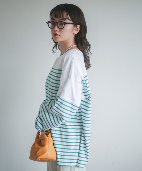 spoon store（スプーンストア）の「パネルボーダービッグロンＴ（Tシャツ/カットソー・レディース・グリーン系その他/ブルー系その他・フリー）」の5枚目の写真