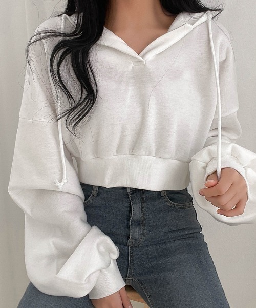 SONA（ソナ）の「SONYUNARA スキッパーネッククロップフーディ（パーカー・レディース・ブラック/ブラウン/アイボリー・FREE）」の9枚目の写真