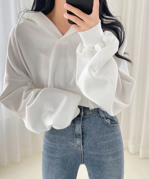 SONA（ソナ）の「SONYUNARA スキッパーネッククロップフーディ（パーカー・レディース・ブラック/ブラウン/アイボリー・FREE）」の15枚目の写真